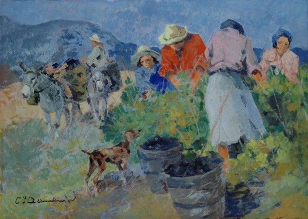 Carlo Domenici : Vendemmia  - Olio su faesite - Auction Autori del XIX e XX sec., arte moderna e contemporanea - I - Galleria Pananti Casa d'Aste