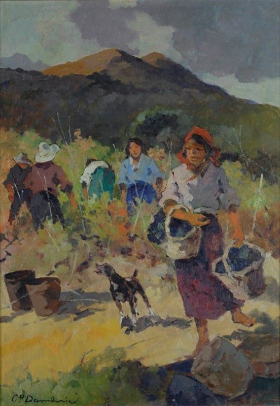 Carlo Domenici : Vendemmia  - Olio su faesite - Auction Autori del XIX e XX sec., arte moderna e contemporanea - I - Galleria Pananti Casa d'Aste
