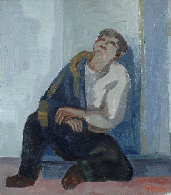 Renzo Grazzini : Ragazzo seduto  - Olio su cartone - Auction Autori del XIX e XX sec., arte moderna e contemporanea - I - Galleria Pananti Casa d'Aste