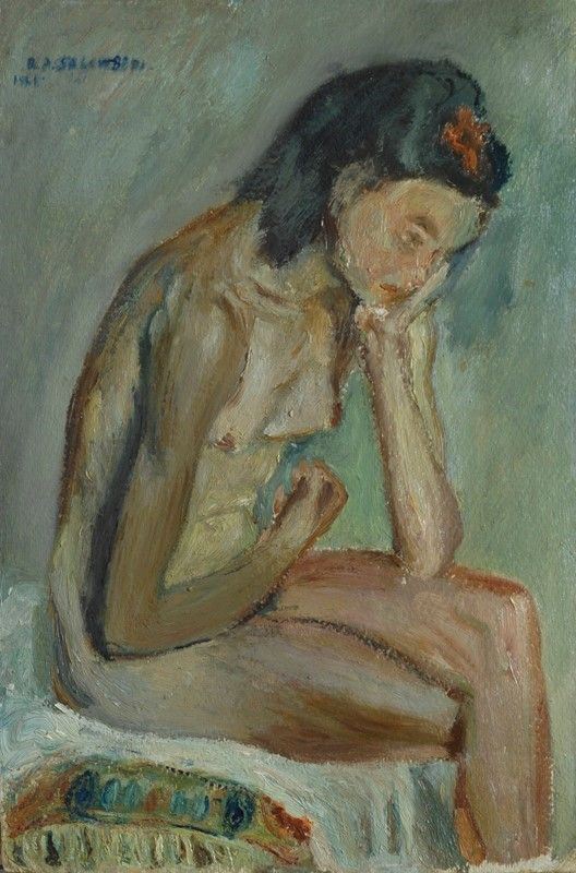 Raffaello Arcangelo Salimbeni : Nudo di ragazza  (1941)  - Olio su cartone - Auction Arte Moderna e Contemporanea - II - Galleria Pananti Casa d'Aste