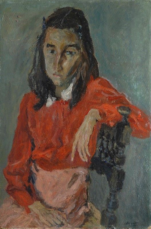 Raffaello Arcangelo Salimbeni : Ragazza seduta  (1946)  - Olio su cartone - Auction Autori del XIX e XX sec., arte moderna e contemporanea - I - Galleria Pananti Casa d'Aste