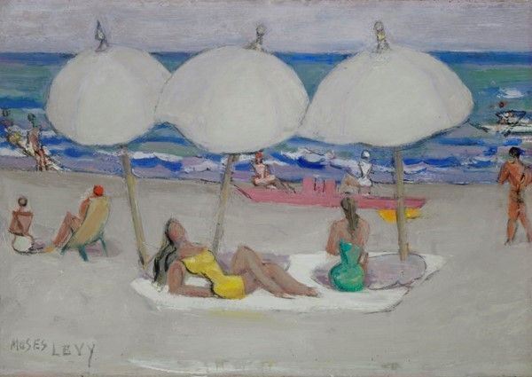 Moses Levy : Spiaggia  - Olio su cartone - Asta Autori dell'800-900, Arte moderna e contemporanea - I - Galleria Pananti Casa d'Aste