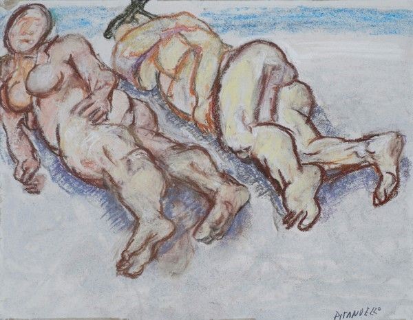 Fausto Pirandello - Due nudi sulla spiaggia