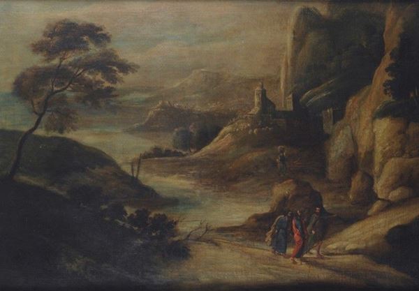 Maniera di Lucas Van Uden, XVII sec. - Paesaggio con figure
