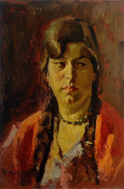 Giulio Salti : Ritratto di donna  - Olio su cartone - Auction Autori del XIX e XX sec., arte moderna e contemporanea - I - Galleria Pananti Casa d'Aste