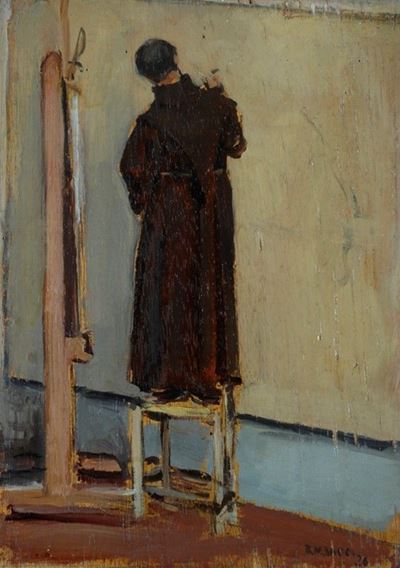 Francescano che Dipinge (p. Leopoldo Ingrandisce un Disegno per il Cartone dei "barrocciai")