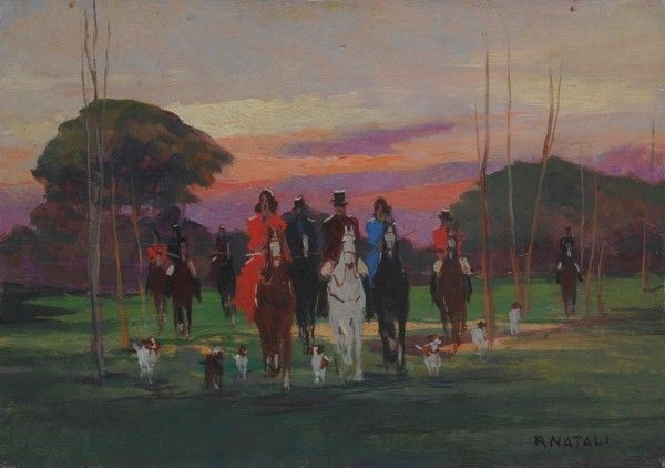 Renato Natali : Cavalcata  - Olio su compensato - Auction Autori del XIX e XX sec., arte moderna e contemporanea - I - Galleria Pananti Casa d'Aste