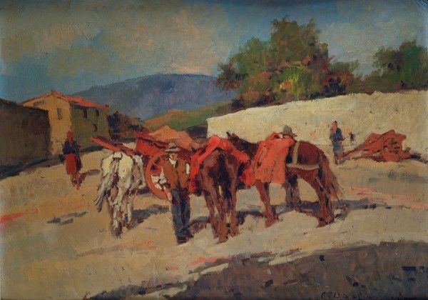 Carlo Domenici - Butteri con Carretto e Cavalli