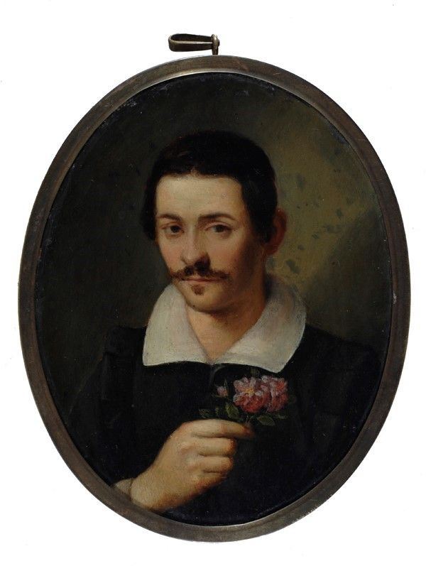 Scuola Fiorentina, XVII sec. - Ritratto di giovane con fiore