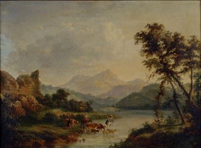 Paesaggio Fluviale con Figure e Armenti