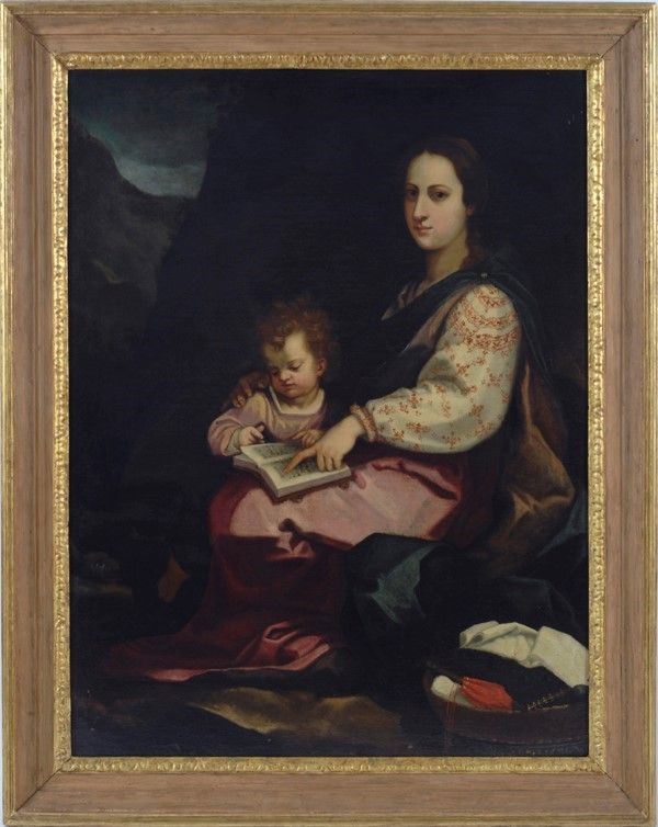 Scuola Fiorentina, XVII Sec. - La Madonna Insegna a Leggere a Gesù Bambino