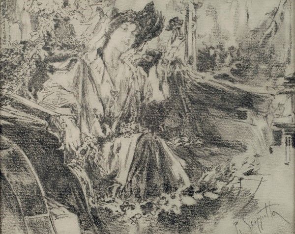 Attr. a Pietro Scoppetta - Coppia di Disegni: Due Signore; Ritratto di Signora