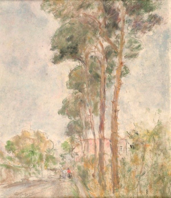 Giuseppe Casciaro - Viale alberato con figure