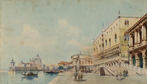 Rafael Senet Y P&#233;rez : Veduta di Piazza San Marco  - Acquerello su carta - Asta Autori del XIX e XX sec. - I - Galleria Pananti Casa d'Aste