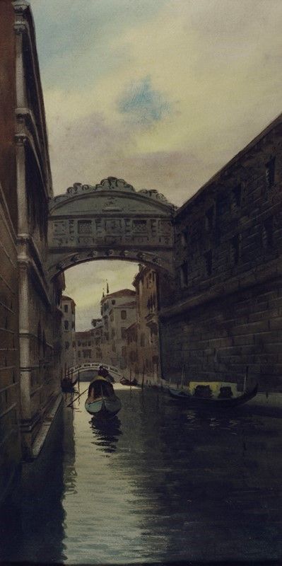 Vincenzo Loria - Il Ponte dei Sospiri a Venezia; Canale di Venezia