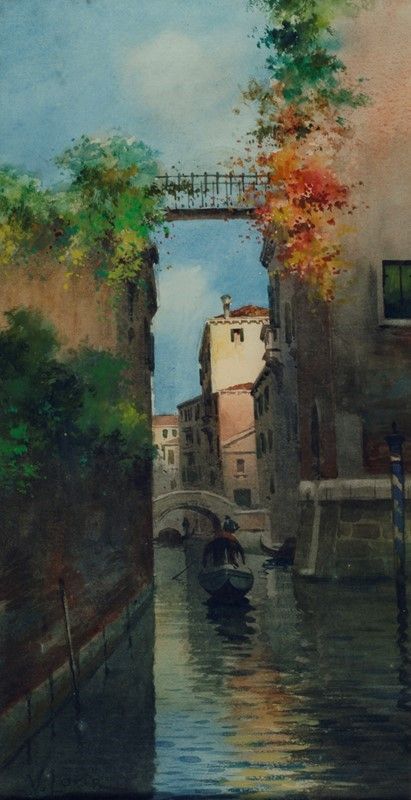 Vincenzo Loria - Il Ponte dei Sospiri a Venezia; Canale di Venezia