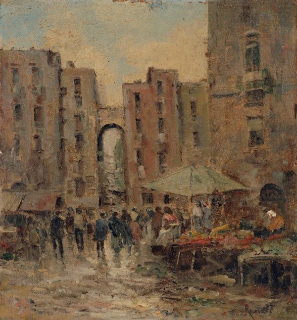 Oscar Ricciardi - Coppia di Dipinti: Porta Capuana; Veduta di Piazza