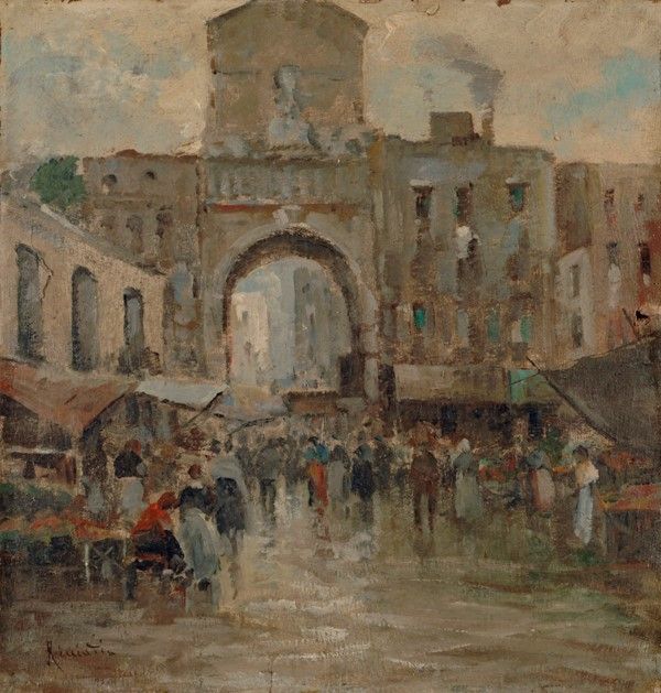 Oscar Ricciardi - Coppia di Dipinti: Porta Capuana; Veduta di Piazza
