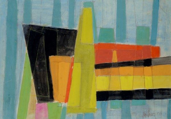Mario Nuti : Composizione  (1950)  - Tecnica mista su carta - Asta Autori dell'800-900, Arte moderna e contemporanea - I - Galleria Pananti Casa d'Aste