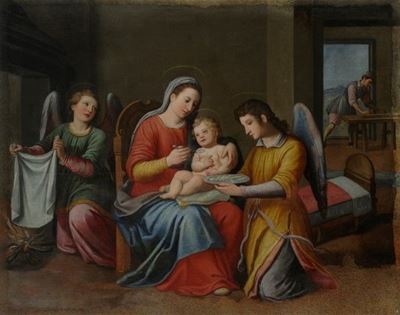Gesù Bambino Nutrito da Maria e dagli Angeli