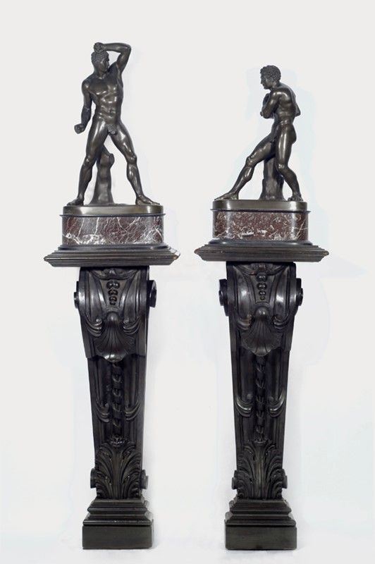 Seguace di Antonio Canova : Creugante e Damosseno  - Bronzo a patina scura - Asta Antiquariato, mobili, porcellane e dipinti antichi - I - Galleria Pananti Casa d'Aste