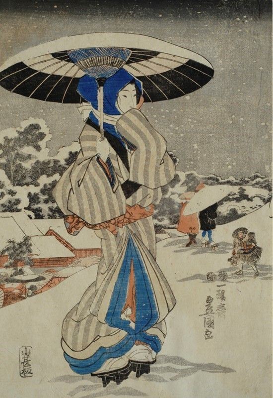 Utagawa Kunisada - Giovane donna nella neve