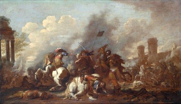 Attr. a  Jacques Courtois : Battaglia  - Olio su tela - Auction Antiquariato, mobili, porcellane e dipinti antichi - I - Galleria Pananti Casa d'Aste