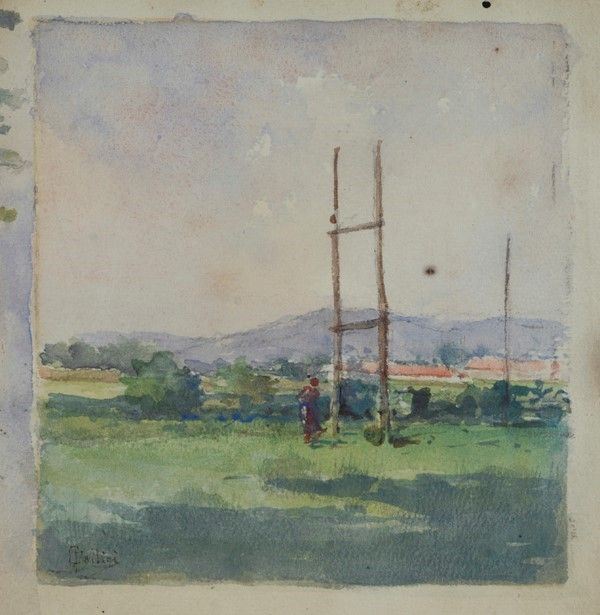 Carlo Follini : Campagna  - Acquerello su carta - Auction Antiquariato, mobili, porcellane e dipinti antichi - I - Galleria Pananti Casa d'Aste