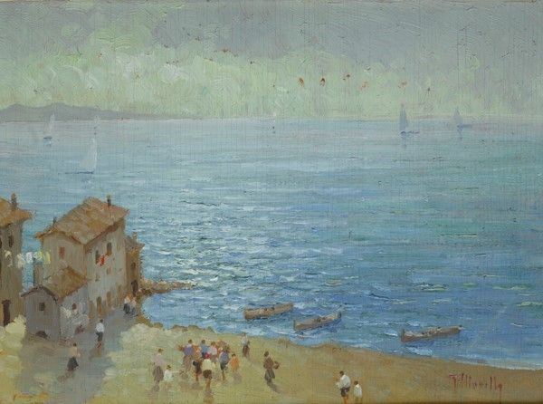G. Morello - Marina con Case e Barche