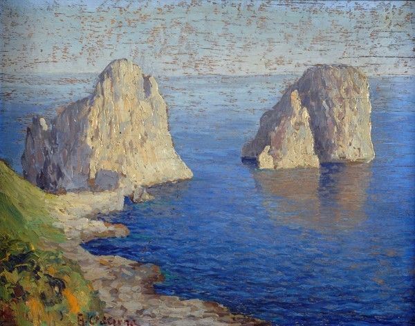 Antonio Odierna : Faraglioni  - Olio su tavola - Auction Antiquariato, mobili, porcellane e dipinti antichi - I - Galleria Pananti Casa d'Aste