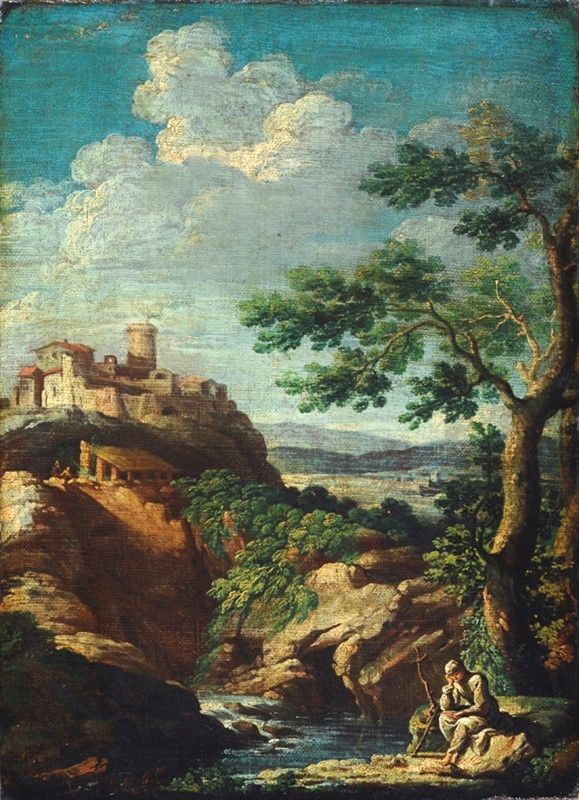 Scuola Italia Centrale, XVIII Sec. - Figura in Meditazione nel Paesaggio