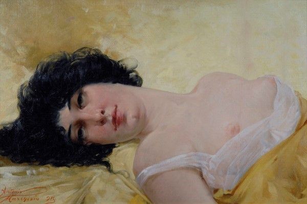 Antonio Marchisio : Donna distesa  (1915)  - Olio su tela - Asta Antiquariato, mobili, porcellane e dipinti antichi - I - Galleria Pananti Casa d'Aste