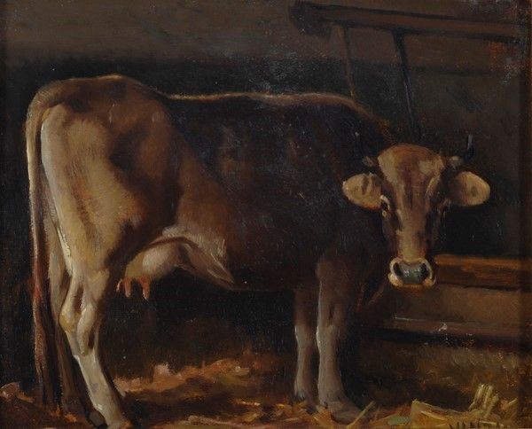 Giulio Cesare Vinzio : Mucca  - Olio su tavola - Auction Antiquariato, mobili, porcellane e dipinti antichi - I - Galleria Pananti Casa d'Aste