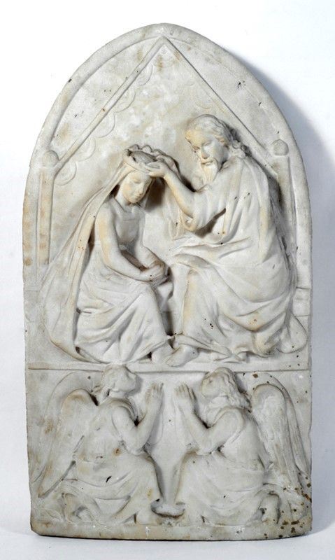 Scuola Italia Merdionale, XVI sec. : Incoronazione della Vergine  - Bassorilievo in marmo - Asta Antiquariato, mobili, porcellane e dipinti antichi - I - Galleria Pananti Casa d'Aste