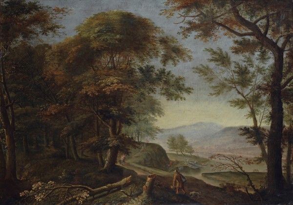Seguace di Gaspar Dughet, XVII sec. - Paesaggio con figure