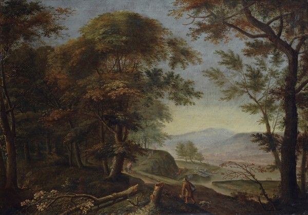Seguace di Gaspar Dughet, XVII Sec. - Paesaggio con Figure