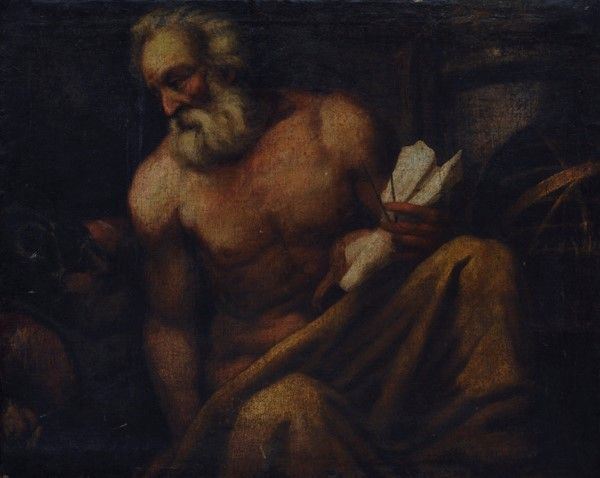 Scuola Italia Centrale, XVI - XVII sec. : Pitagora  - Olio su tela - Auction Antiquariato, mobili, porcellane e dipinti antichi - I - Galleria Pananti Casa d'Aste