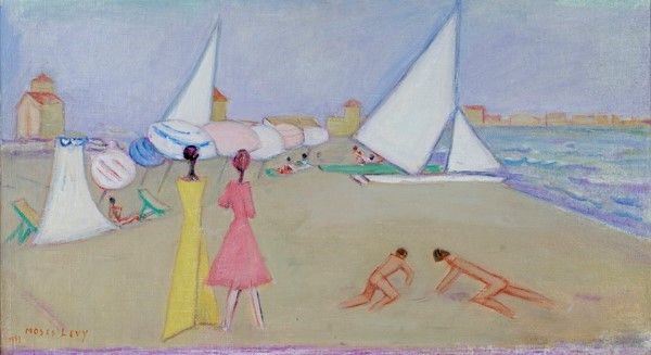 Moses Levy : Spiaggia  (1957)  - Olio su tela riportata su crtone - Asta Antiquariato, mobili, porcellane e dipinti antichi - I - Galleria Pananti Casa d'Aste