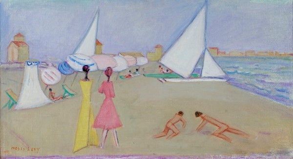Moses Levy : Spiaggia  (1957)  - Olio su tela riportata su crtone - Auction Antiquariato, mobili, porcellane e dipinti antichi - I - Galleria Pananti Casa d'Aste