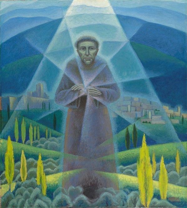 Gerardo Dottori : San Francesco  (anni '60)  - Tempera su faesite - Asta Arte Moderna e Contemporanea - Galleria Pananti Casa d'Aste