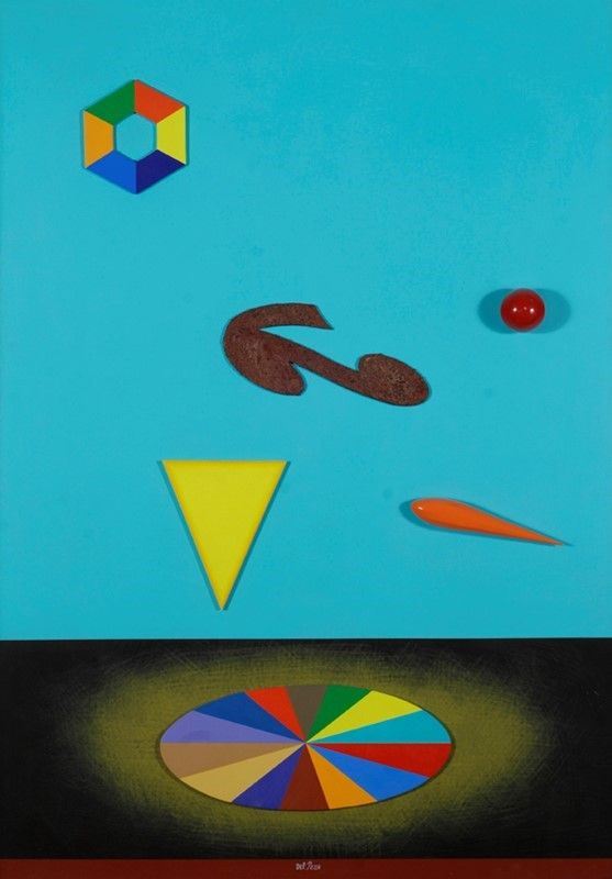 Lucio Del Pezzo : Multicolore  - Collage e acrilico su tavola - Asta Arte Moderna e Contemporanea - Galleria Pananti Casa d'Aste