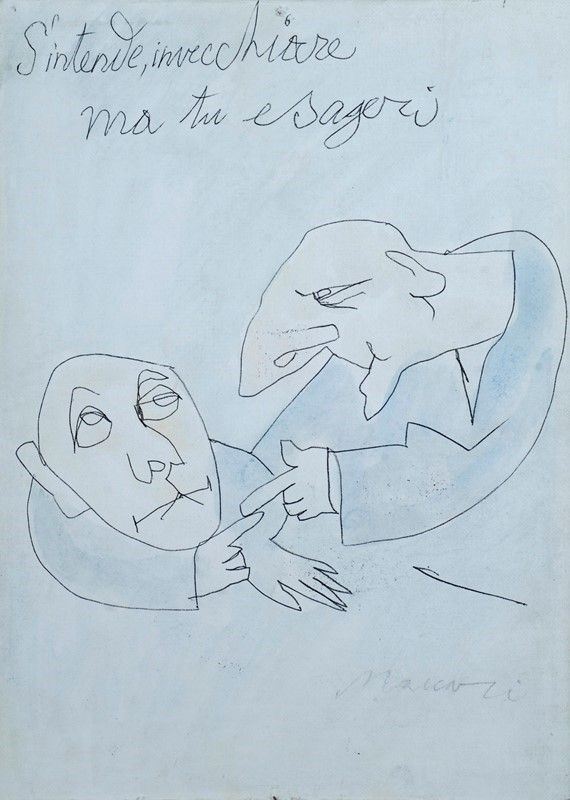 Mino Maccari : S'intende invecchiare ma te esageri!  - Acquerello su carta - Asta Arte Moderna e Contemporanea - II - Galleria Pananti Casa d'Aste