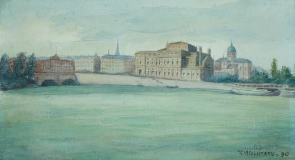 Arturo Ciacelli : Veduta di Stoccolma  (1910)  - Tempera e acquerello su carta - Asta Arte Moderna e Contemporanea - Galleria Pananti Casa d'Aste