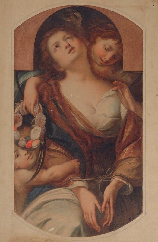 Agostino Caironi : Allegoria della Castità  (1859)  - Tecnica mista su carta - Asta Autori del XIX e XX sec. - I - Galleria Pananti Casa d'Aste