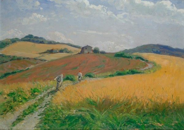 Giorgio Luxardo : Campagna d'estate  - Olio su compensato - Auction Autori dell'800-900, Arte moderna e contemporanea - I - Galleria Pananti Casa d'Aste