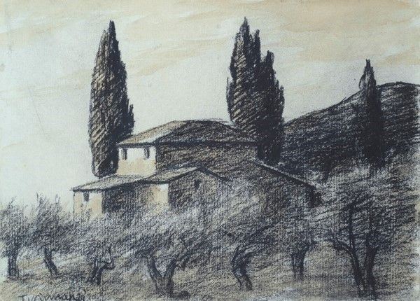 Nino Tirinnanzi : Paesaggio  - Tecnica mista su carta - Auction Autori dell'800-900, Arte moderna e contemporanea - I - Galleria Pananti Casa d'Aste