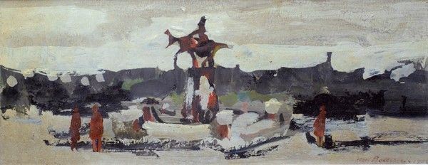 Marcello Boccacci : Nave alle Cascine  (1952)  - Olio su cartone - Auction Autori dell'800-900, Arte moderna e contemporanea - I - Galleria Pananti Casa d'Aste