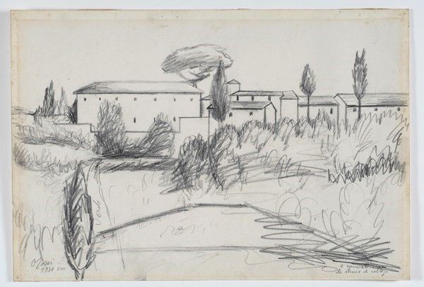 Ottone Rosai : Paesaggio  (1938)  - Matita su carta - Asta Arte Moderna e Contemporanea - Galleria Pananti Casa d'Aste