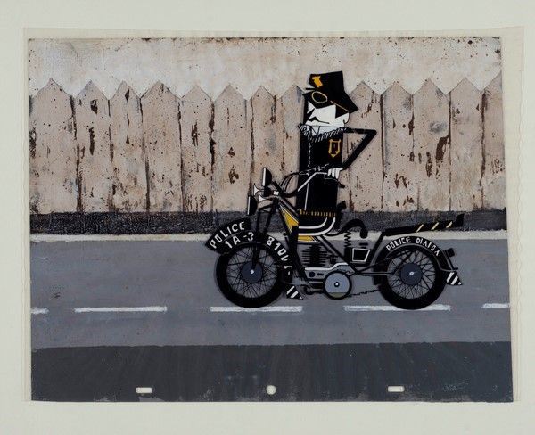 Pino Pascali : Policeman  (1966)  - Tecnica mista su acetato e cartoncino - Asta Arte Moderna e Contemporanea - Galleria Pananti Casa d'Aste