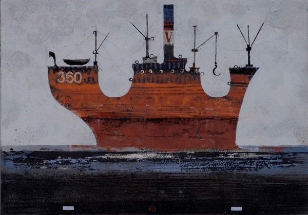 Pino Pascali : Nave  (1961)  - Tecnica mista su cartoncino - Auction Arte Moderna e Contemporanea - Galleria Pananti Casa d'Aste
